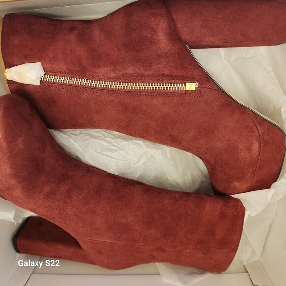 Michael Kors Frenchie Brandy Red Suede Block Heel Platform Ankle Booties NIB. - Picture 10 of 12